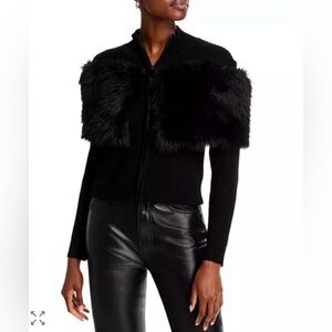 289. 🆕 Adrienne Landau Faux Fur Zip Rib Knit Crop Sweater XS | P2P 17